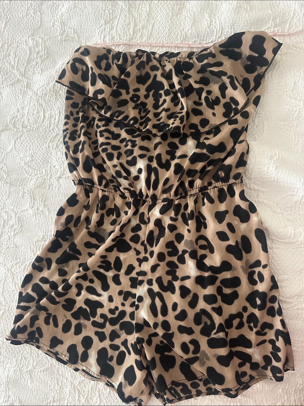 Sleeveless Leopard Print Romper in Tan and Black with cut out in the back